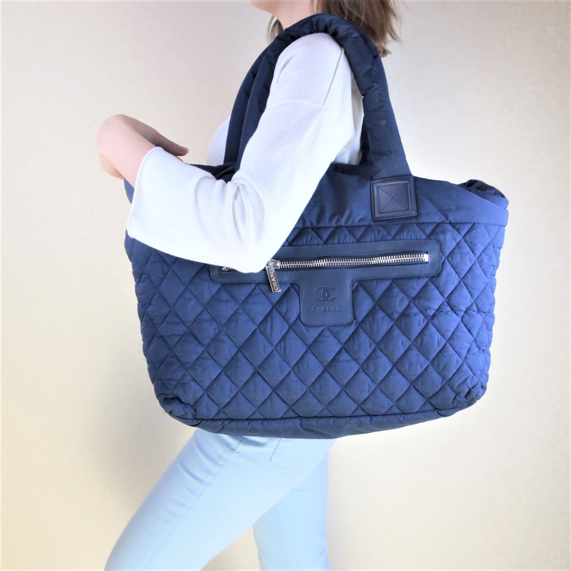 Chanel Blue Khaki Nylon Reversible Cocoon Tote Bag (601) - Reetzy