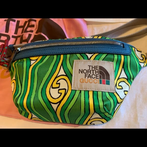 GUCCI X THE NORTH FACE Green & Gold Belt Bag - Reetzy