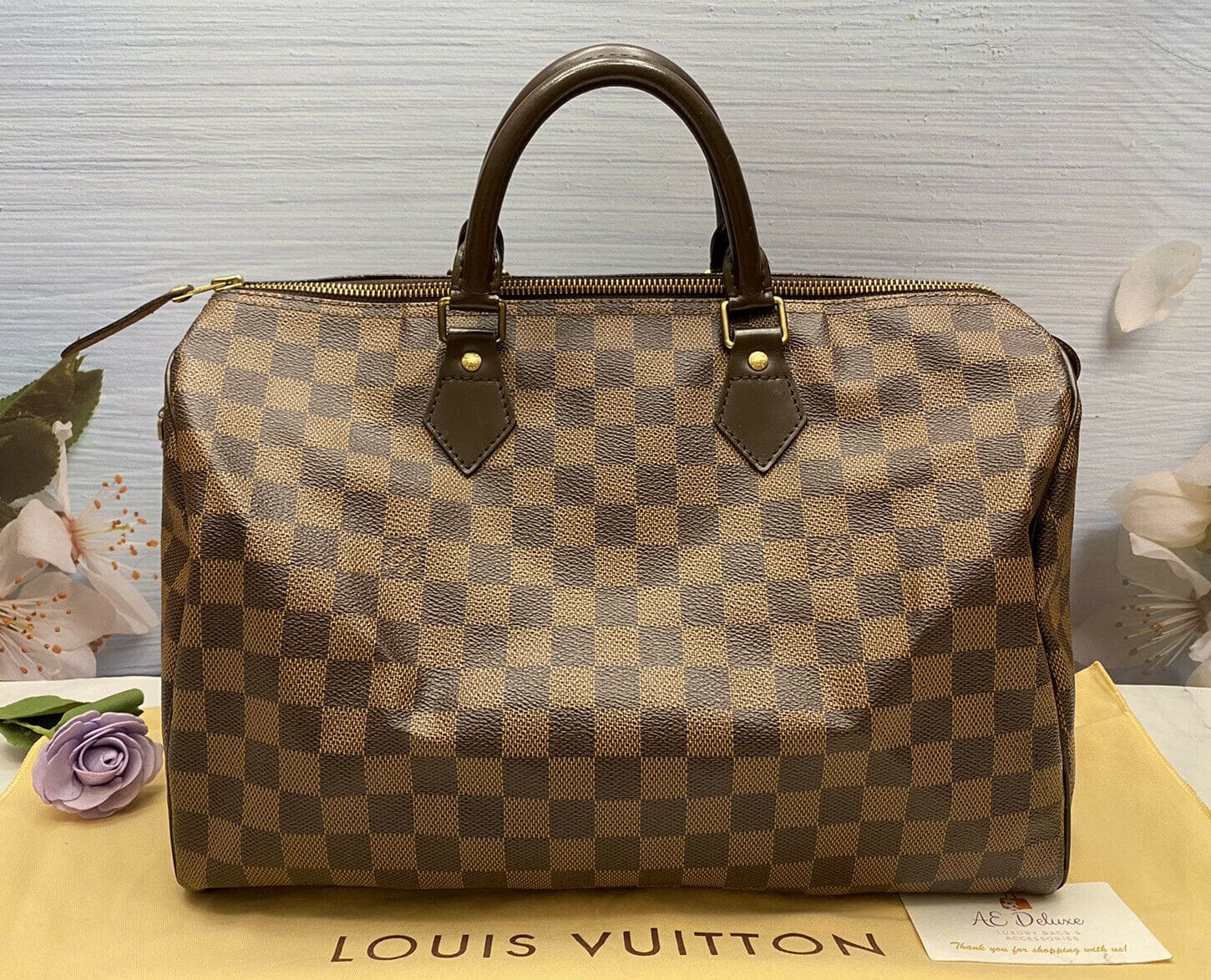 Louis Vuitton Speedy 35 Damier Ebene Leather Brown Handbag  eBay
