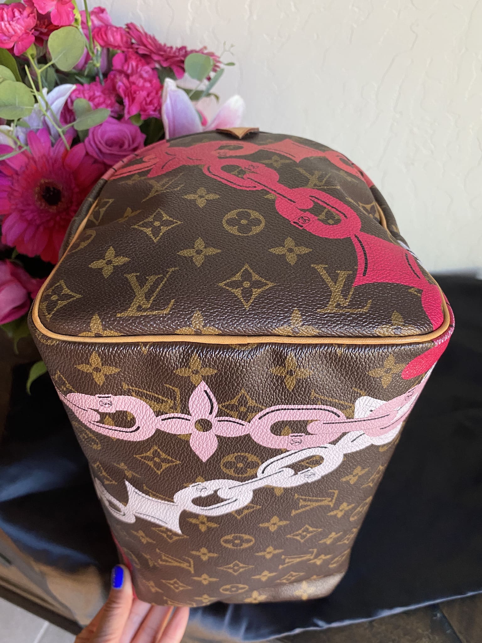 Louis Vuitton Limited Edition Hot Pink Monogram Canvas Chain Flower Speedy  30 Bag - Yoogi's Closet
