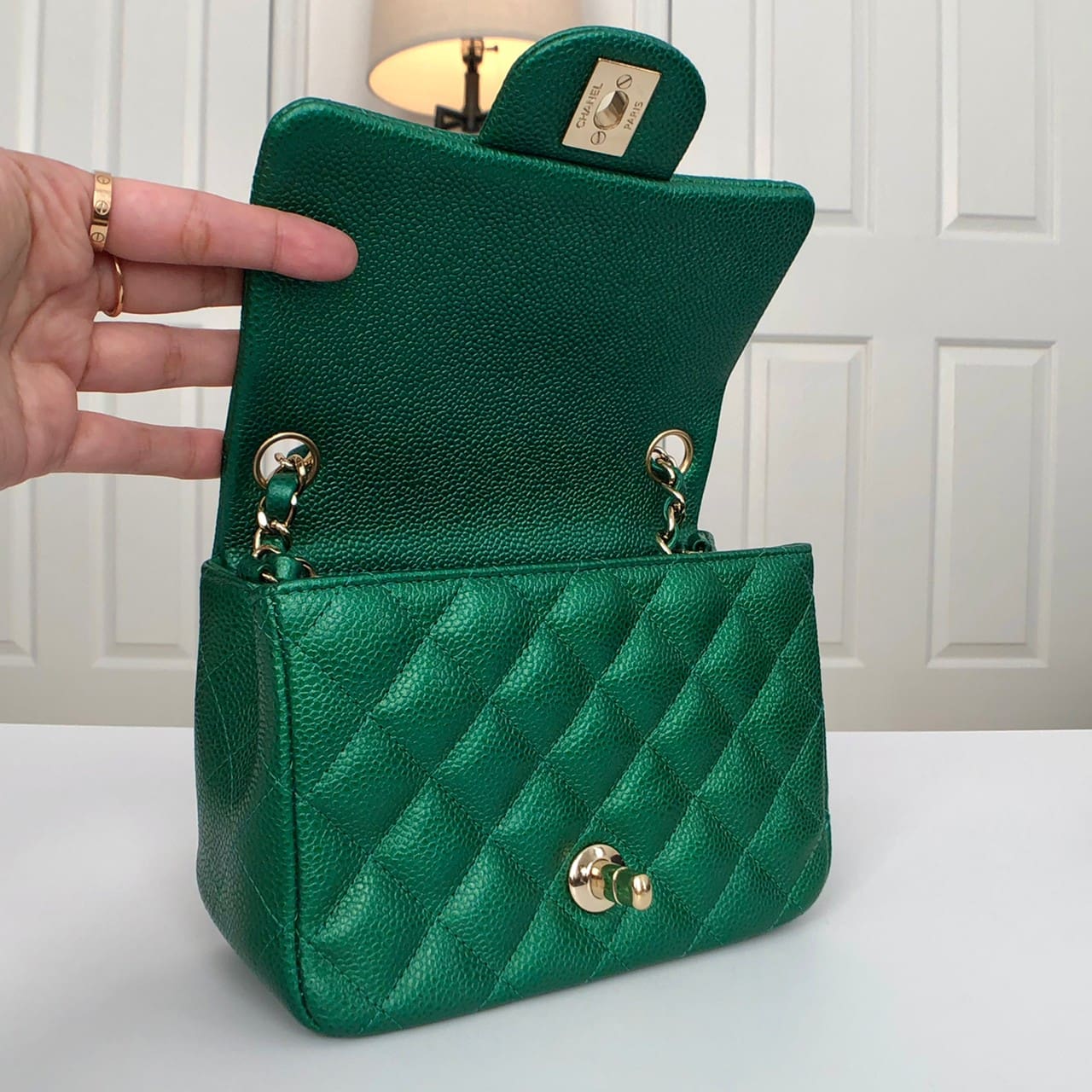 ❌SOLD❌18S Emerald Green Square Mini Flap Light Gold Hardware - Reetzy