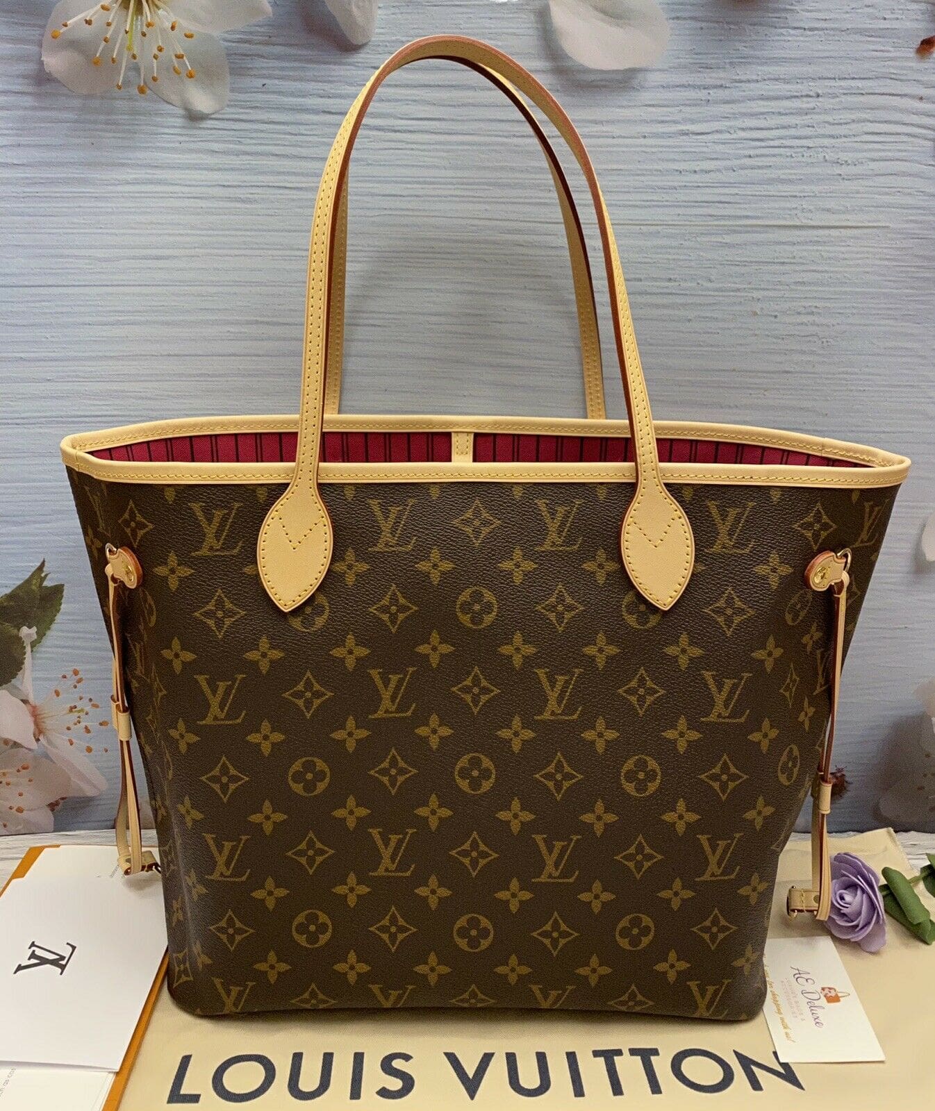 Louis Vuitton Neverfull Monogram MM Pivoine Lining in Coated Canvas - US