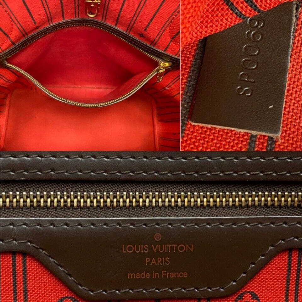 Louis Vuitton Neverfull MM Damier Ebene Cherry Red Tote Shoulder