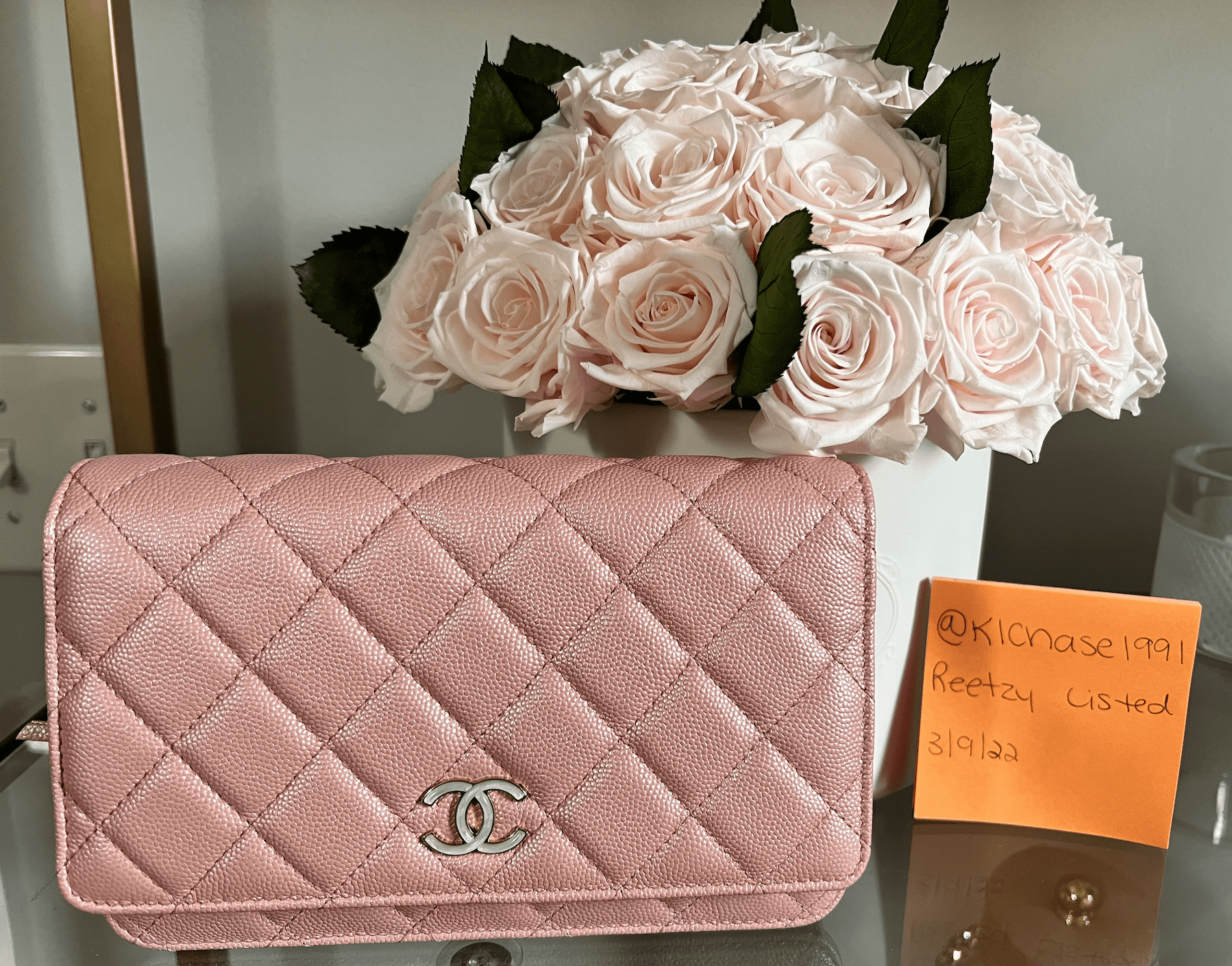 Chanel Wallet on Chain 19s Iridescent Pearly Pink Woc Caviar Cross