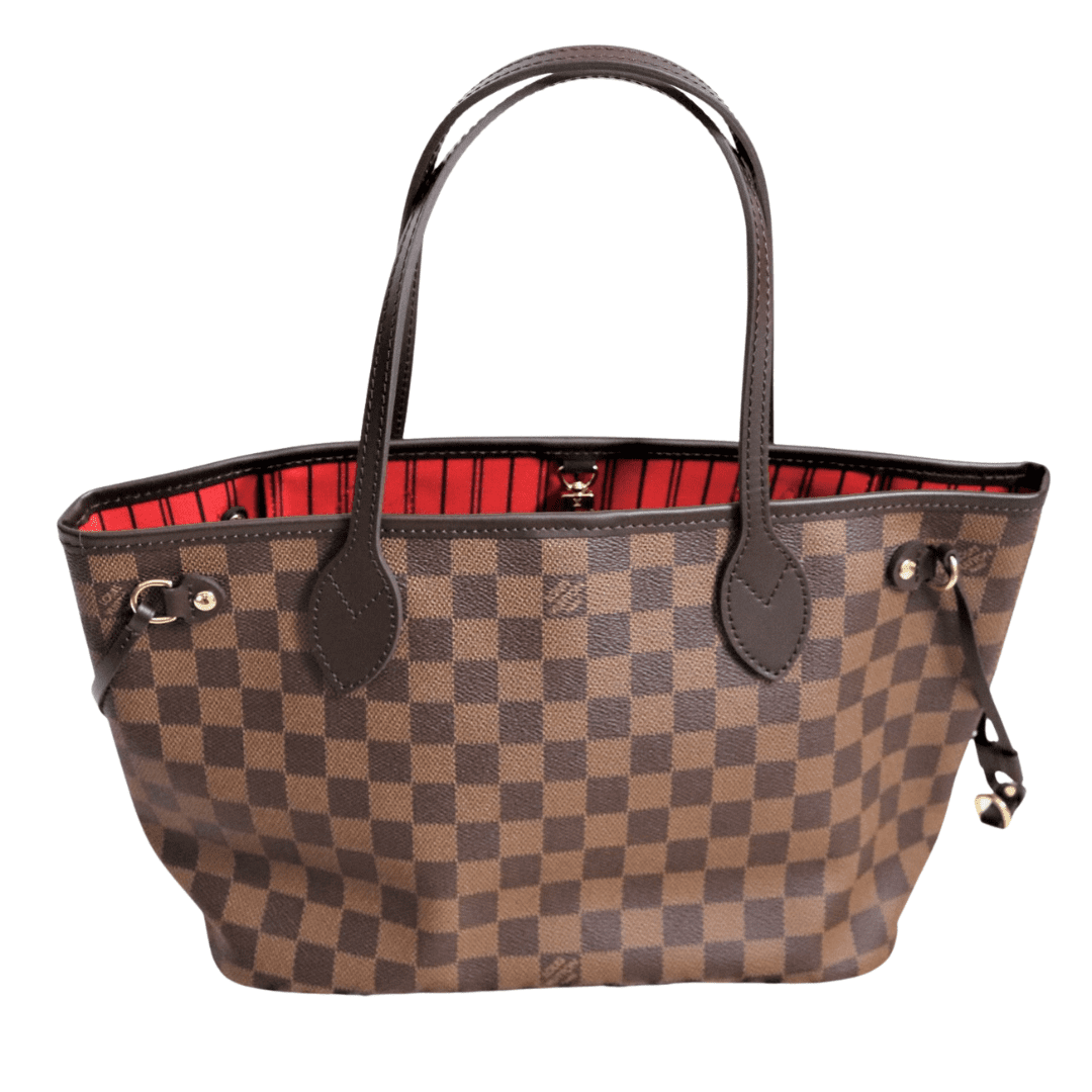 Louis Vuitton Neverfull PM Tote Bag - Damier Ebene Canvas , Red