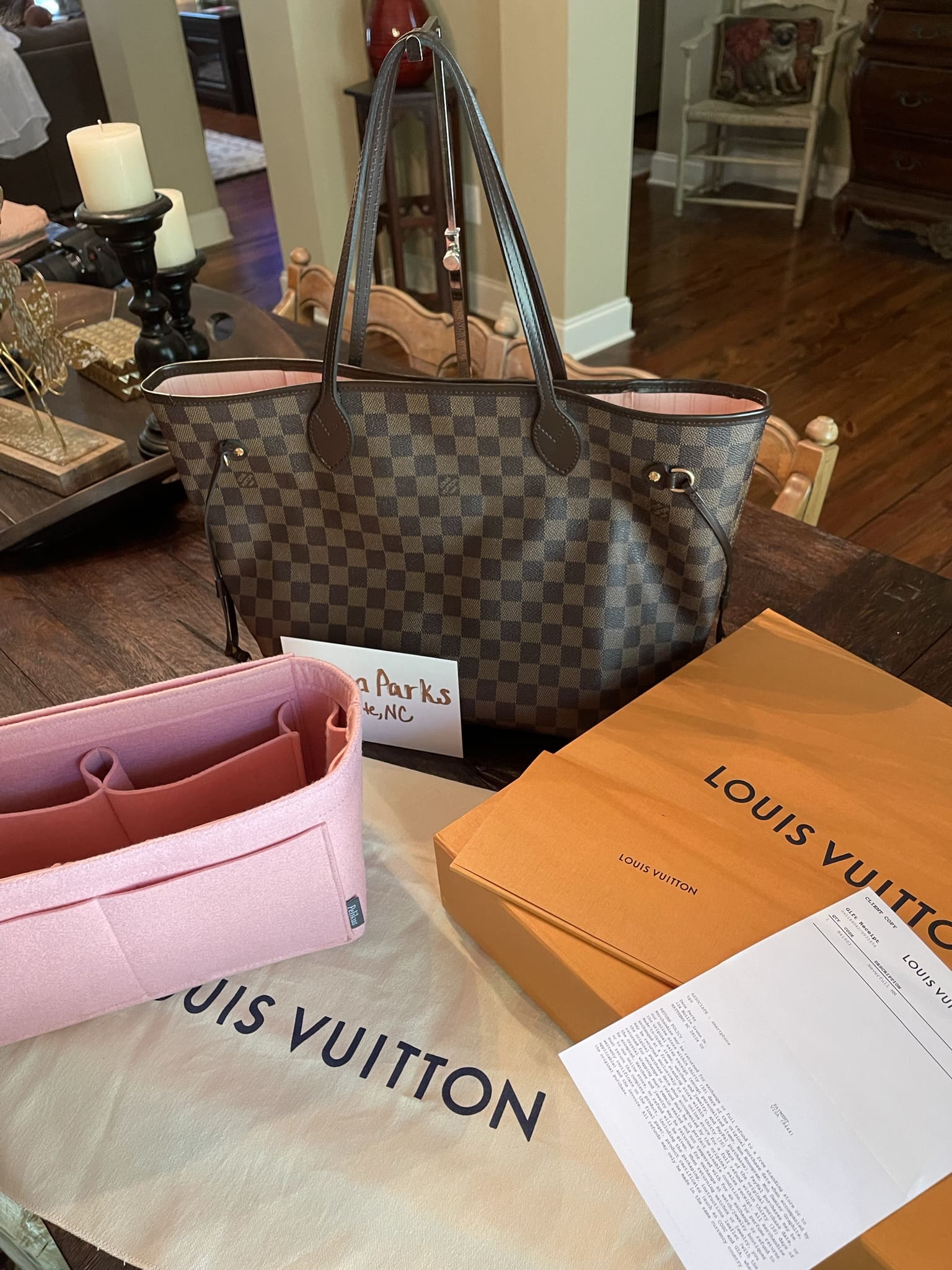 Louis Vuitton Damier Ebene Neverfull MM Rose Ballerine Full Set - A World  Of Goods For You, LLC