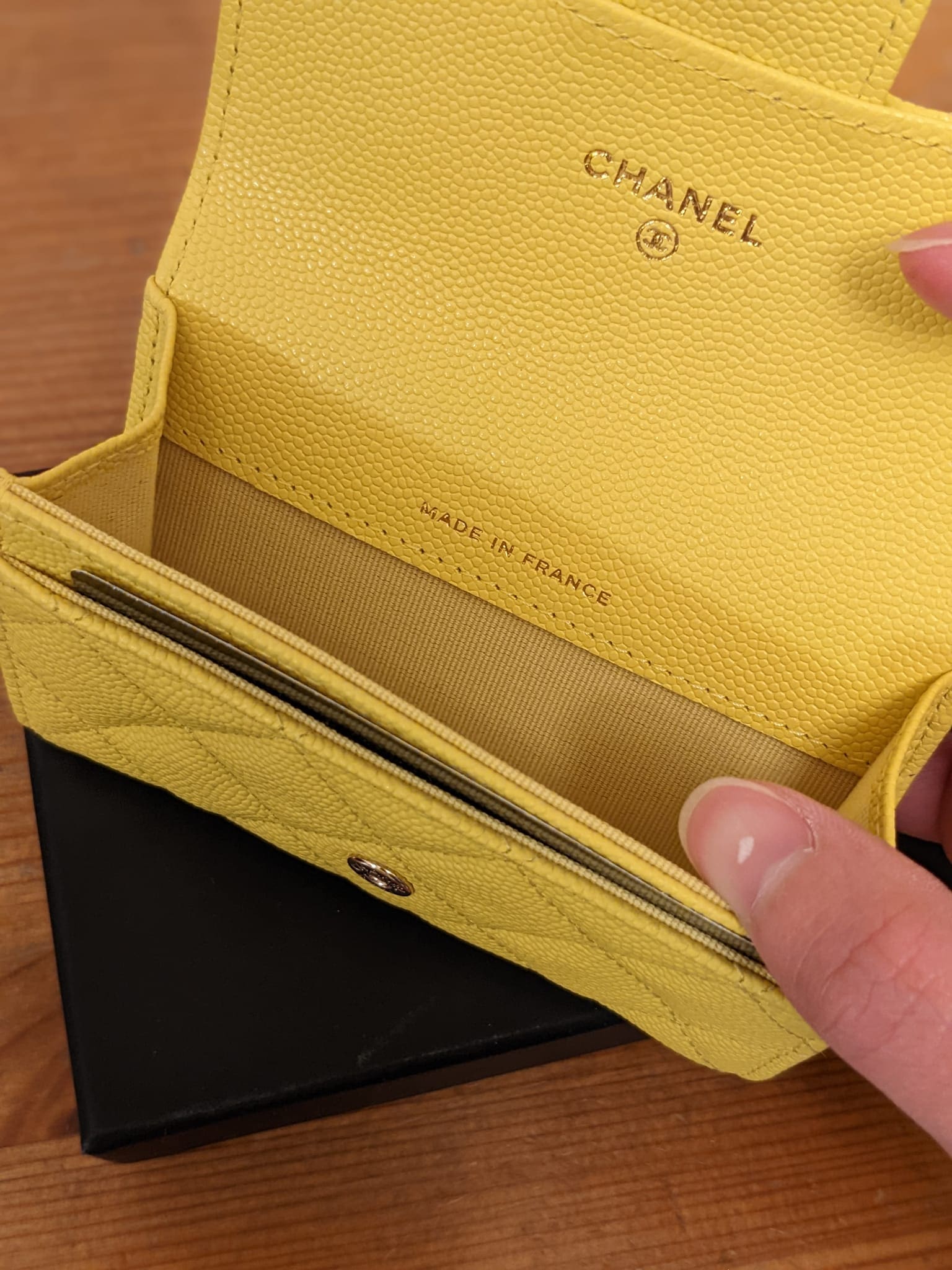 New CHANEL Yellow 22P Caviar Tiny CC Wallet on Chain WOC w
