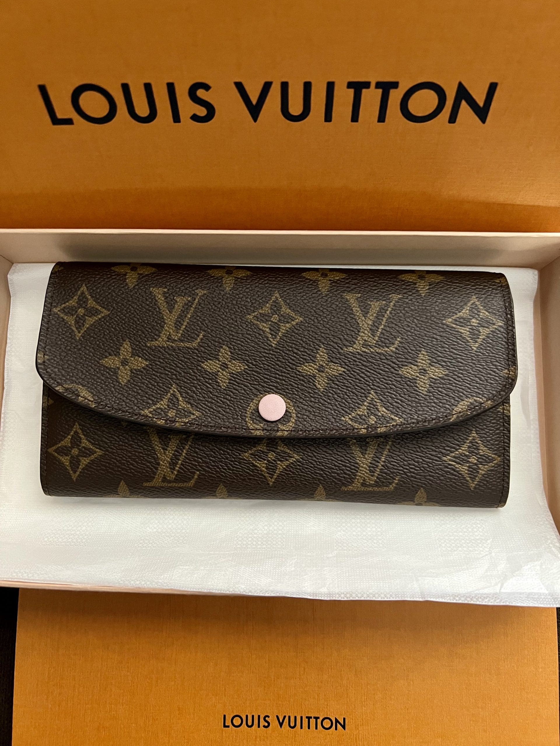 Louis Vuitton monogram emilie wallet with rose ballerine , mini