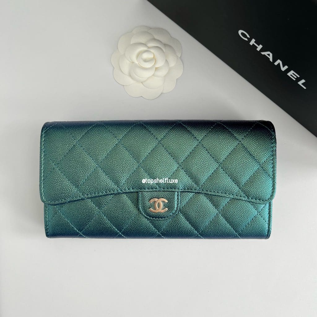 100% Authentic Chanel BNIB 22P Iridescent Green Timeless Long Wallet Gold  Hardware - Reetzy