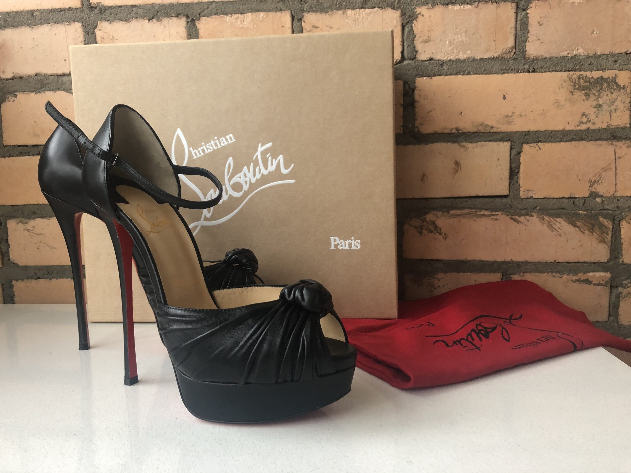 Christian Louboutin Black Leather Platform Heels Refurbished Red Sole Size  39